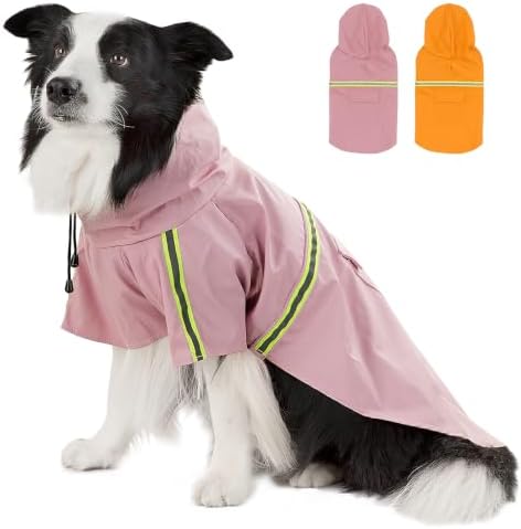 Dog Raincoat,Dog Rain Poncho-Harness Hole,Pink,S