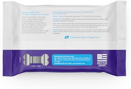 Vetnique Furbliss Hygienic Dog Grooming Wipes Cleansing Grooming & Deodorizing Hypoallergenic Pet Wipes with Natural Deodorizer 100ct (Refreshing Scent)