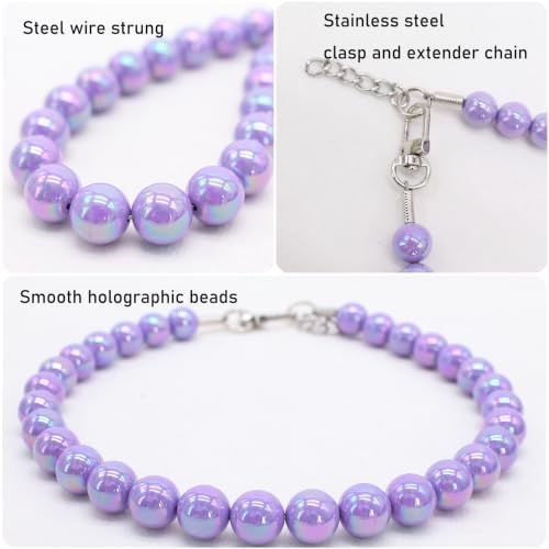 Iridescent Purple Beaded Dog Collar, Fashion Pet Necklace for Large Dog