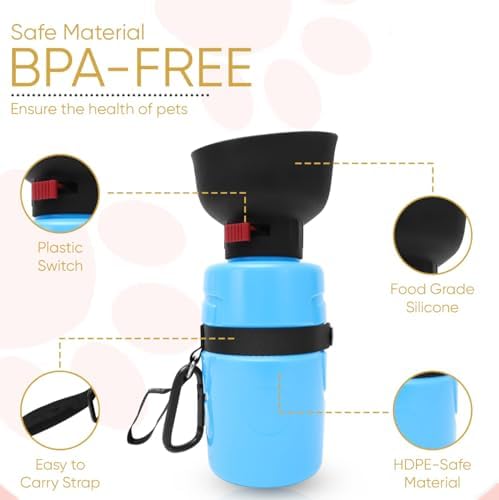 Dog Water Bottle with Food Treat Container 2 in 1, Travel Puppy Water Bowl, Portable Pet Dispenser, Dog Stuff Accessories Items, Puppy Essentials Necessities for Walking On The Go (Blue, 600ML)