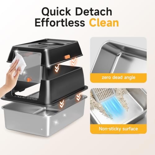 XL Enclosed Stainless Steel Litter Box with Lid,Black