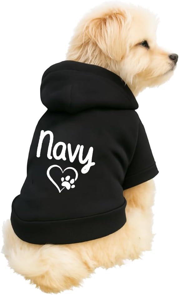 Personalized Dog Hoodie with Custom Name, Cute Puppy Sweatshirt with Heart and Paw Print, Warm Winter Pet Clothes, Custom Dog Outfit, Gift for Dog Lovers