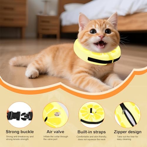 Adjustable Inflatable Dog Cone Collar for Surgery Recovery, Soft Cone for Dogs & Cats, Portable & Washable Dog Donut Collar, Large Cat Cone E Collar (Yellow XL)