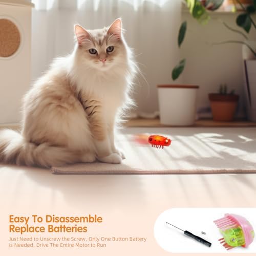 XCZAP Cat Electric Toy Bug – Automatic Rolling Interactive Cat Toy (2-Pack)(PC-Green Red)