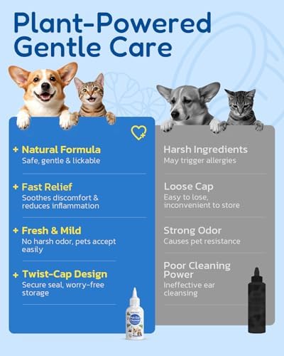 Dog Ear Cleaner - Pet Ear Wash, Flush and Drop Cleaner Solution for Cat & Dog Infection and Itch Relief, Gently Removes Debris, Wax Buildup, Odor - 1.69 fl oz