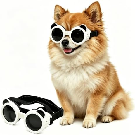 Dog Goggles for Small Dogs, Cute Cat Sunglasses, Anti-UV Windproof Dustproof Anti-Fog Pet Goggles with Adjustable Strap for Puppy Kitten Small Breeds, White