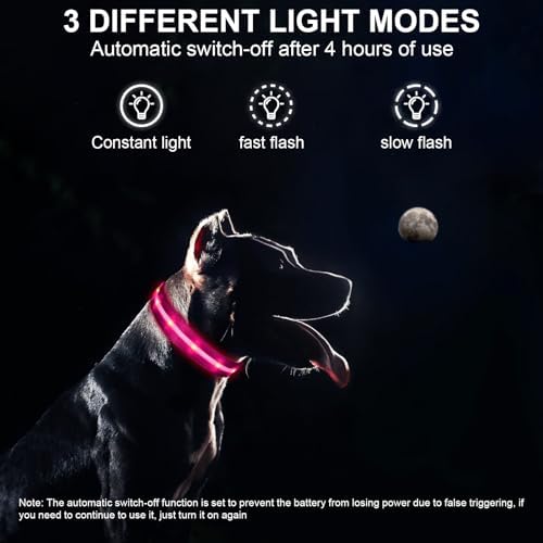 CHUKCHI LED Dog Collar Rechargeable,Waterproof Flashing Collar,Light Up Glow Collar, Adjustable Soft Safety Light Up for Small Medium Large Dogs Walking Camping at Night (Pink-L)