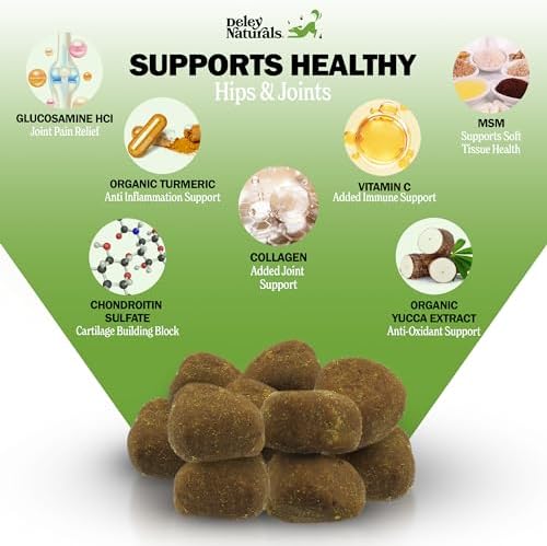 Deley Naturals Hip and Joint Supplement for Dogs - Glucosamine Chondroitin MSM & Collagen for Dogs - Dog Joint Supplement, Smaller Chews, Low Calories, Same Ingredients - 120 Chicken Flavor Chews