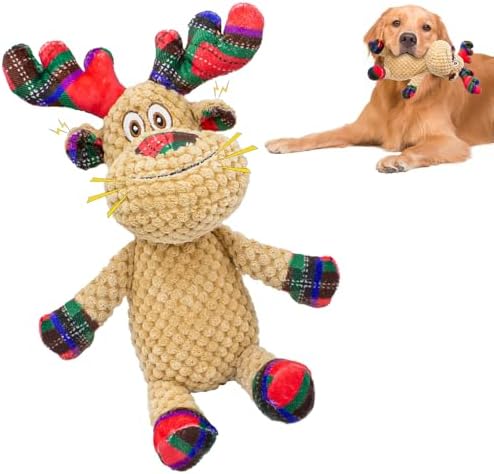 Squeaky Christmas Reindeer Dog Toys, Interactive Plush Dog Toys for Small and Medium Dogs, Suitable for Trainning and Reducing Boredom and Anxiety. (Reindeer)
