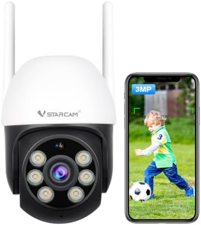 VSTARCAM 3MP Wired Security Camera Outdoor, 0.8 Inch 2.4G WiFi PTZ Dome Home Surveillance Camera with Motion Detection, 2-Way Audio, Color Night Vision, Weatherproof 01