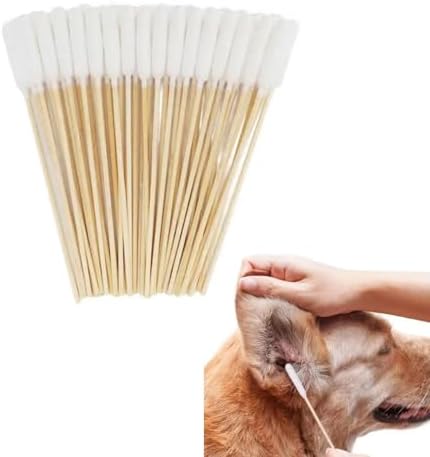 100Pcs Dog Cotton Buds, 6 Inch Long Cotton Swabs Pet Cotton Swabs Pets Ear Cleaner Swabs with Long Handle for Cat Dog Removing Ear Wax