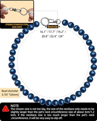 Chunky Pearl Dog Necklace (Beads 20mm),Elegant Classic Super Big Pearl Collar Necklace Accessories for Medium Large Dogs Occasions and Gatherings (Navy Blue, 4XL(Neck Girth 22.5''-25''))