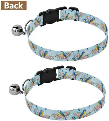 Blue Yellow Birds Soft Cat Collar, 2 Pack Puppy Collar with Bell