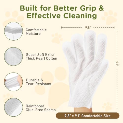 Pet Glove Wipes for Dogs & Cats, No-Rinse Cleaning & Grooming Wipes, 24 PCS