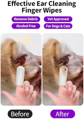 Ear Cleaner Finger Wipes for Dogs & Cats,50 Counts Pet Ear Wipes,Pet Ear Cleaner Finger Wipes to Remove Wax, Dirt, Relieve Ear Itching & Inflammation for Dogs & Cats