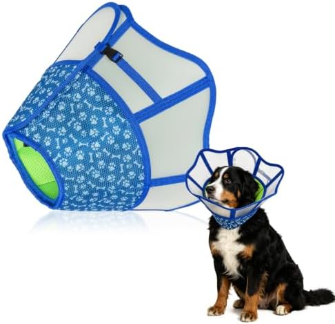 Upgraded Dog Cone Collar After Surgery,Soft Breathable Dog Cone with Double Layer Design,Adjustable Transparent Recovery Collar,Elizabeth Cones Alternative for Large Medium,Small Dogs (XXL)