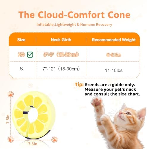Adjustable Inflatable Dog Cone Collar for Surgery Recovery, Soft Cone for Dogs & Cats, Portable & Washable Dog Donut Collar, Large Cat Cone E Collar (Yellow XL)