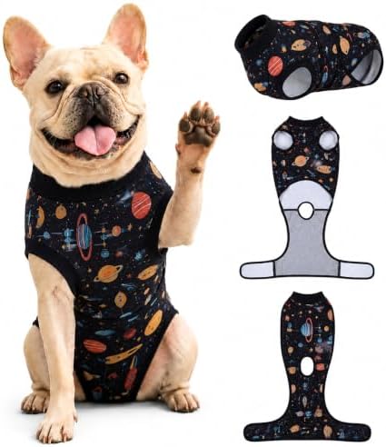 PetWarm Surgery Recovery Suit, Dog Bodysuit, Cosmic, Black Gold, S