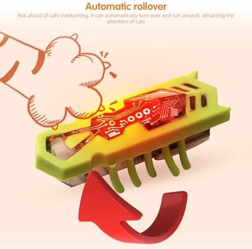 XCZAP Cat Electric Toy Bug – Automatic Rolling Interactive Cat Toy (2-Pack)(PC-Green Red)