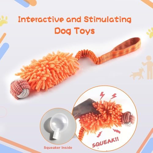 Dog Puppy Toys Dog Squeak Toys Plush Dog Toy with Dog Ropes Knots for Fun and Teeth Cleaning,Tug of War Toys, Puppy Chew Toys, Dog Rope Toys for Training Small, Large Dogs (Orange, Dog Bite Ball Toy)