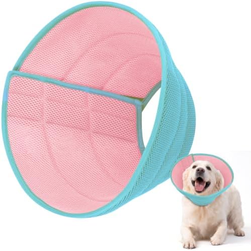 Soft Dog Cone Collar to Stop Licking After Surgery, Pink Green,XL