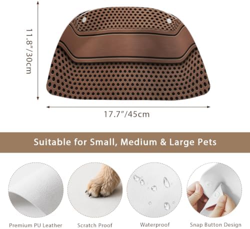 Dog Feeding Mats Brown Metal Hole Dog Bowl Mat Waterproof PU Leather Cat Food Mat Copper Industrial Steel Net Eye Pet Food Mats for Dogs Cats Water Dispenser Placemat Floor Protector Pet Supplies