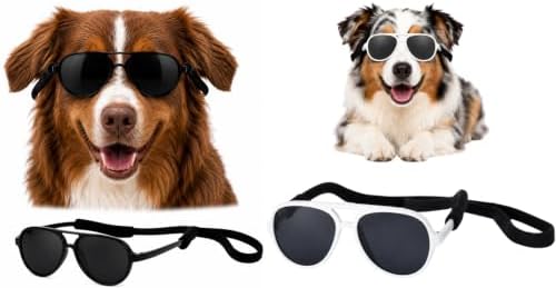 G010 Dog Pet Costume Aviator Sunglasses for Medium Breeds 18-40 lbs (2-Pack Black + White, uv400)