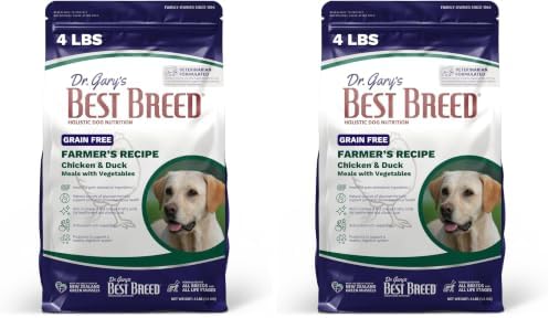 Best Breed Dr. Gary’s Grain-Free Dry Dog Food, Chicken & Duck for Sensitive Stomach & Skin, All Life Stages, Farmer’s Recipe, 4 lb Bag (Pack of 2)