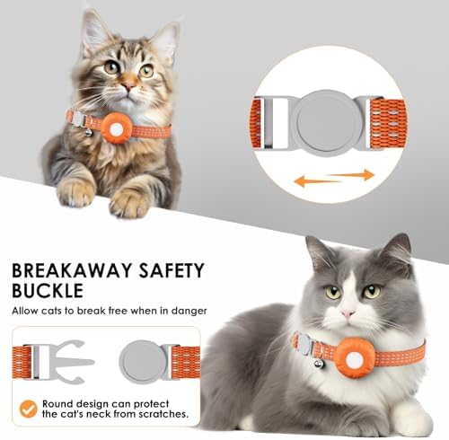 Cat Tracker, GPS Tracker Compatible with Apple Find My App(Only iOS), Waterproof Cat Tracker Collar with Bell and Safety Elastic Buckle, No Monthly Fee Pet Trackers for Vehicles, Pets, Kids,Orange