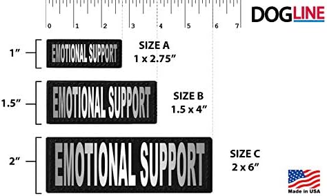 Dogline Emotional Support Vest Patches – Removable Emotional Support Patch 2-Pack with Reflective Printed Letters for Support Dog Vest Harness Collar or Leash Size C (2" x 6")