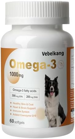 Fish Oil for Dogs-Promotes Heart, Skin, Coat, & Immune Health，Fish Oil containing EPA, DHA, and Coenzyme Q10, Suitable for All Dog Breeds， All Natural Supplement for Pets-60 Counts