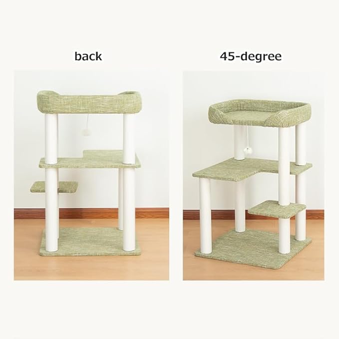 LULUCAT Cat Tree Tower 37.4'' (95 cm) with Scratching Posts,Multi-Level Cat Tree Tower with Wide Shelves for Senior Friendly Baby/Large Cats, Scratching Posts(Olive Green)