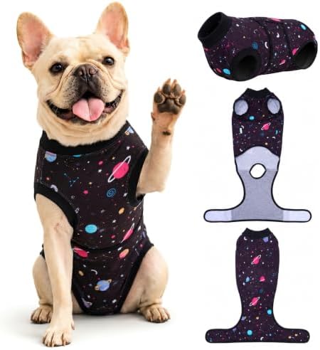PetWarm Dog Surgical Recovery Suit, Dog Recovery Suit, Galaxy, Black, XS
