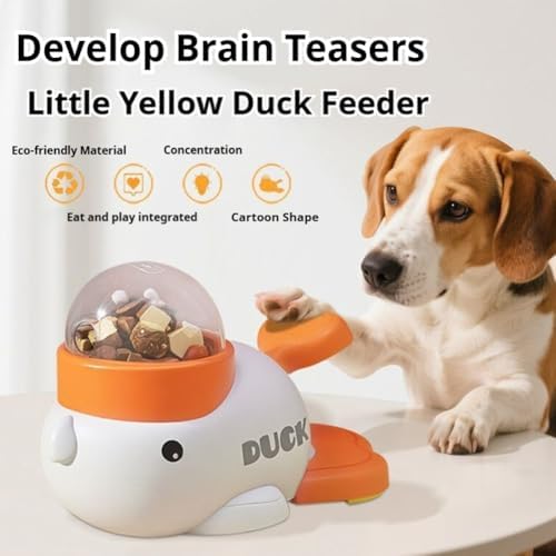Duck Cat Treat Dispenser, Little Yellow Duck Cat Feeder Toy, Interactive Dog Treat Dispenser Toy, Pet Puzzle Slow Feeder for Healthier Eating, Mental Stimulation & IQ Training (Blue)