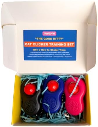 TRAVEL CAT Clicker Training Kit - 3 Pack Cat and Puppy Training Clicker with Button and Wrist Strap for Cats Behavior, Rewards Training - Red, Blue and Black Pet Training Clicker with Loud Click Sound