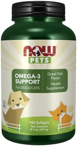 NOW Pet Health, Omega 3 Supplement, Formulated for Cats & Dogs, 180 Softgels