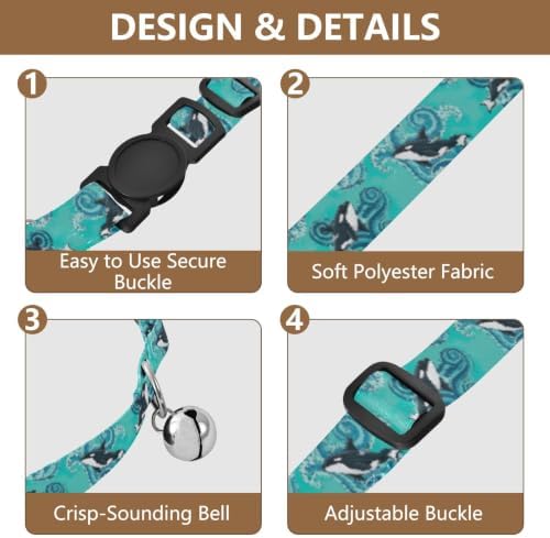 Orcas Turquoise Cat Neck Collar, 2 Pack Dog Collar with Bell