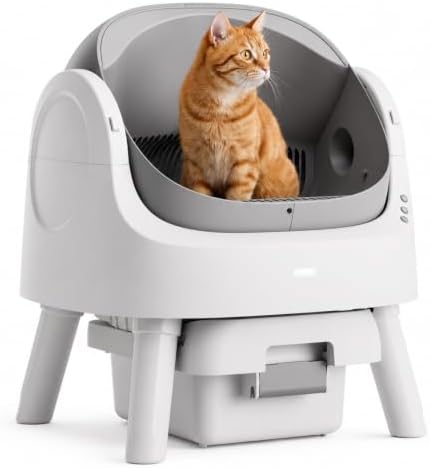 Automatic Cat Litter Box for Multiple Cats, Self Cleaning Cat Litter Box, Integrated Safety Protection with Open-Top Design, White with Grey