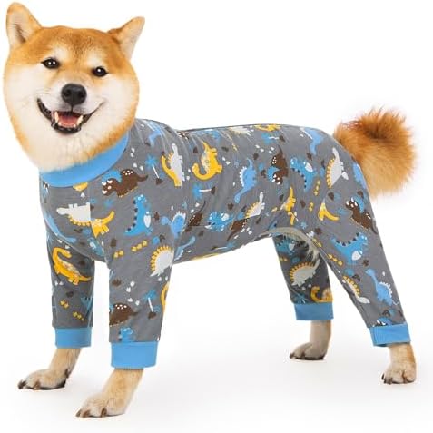 Recovery Suit for Dogs Full Zipper, Four-Legged Onesie Dog Recovery Suit After Surgery, Cute Soft Bodysuit Cone Alternative Male Female Dog Neuter Anti Licking Wounds, Dinosaur, 3X-Large