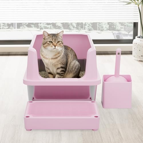 RIZZARI Cat Litter Box Anti-Scatter: Open-Room for Large Cats & Multi-Home