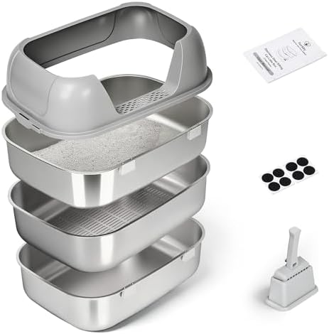 Triple Pan Stainless Steel Sifting Cat Litter Box