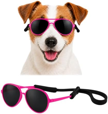 G010 Dog Pet Costume Aviator Sunglasses for Medium Breeds 18-40 lbs (2-Pack Black + Hot Pink, uv400)