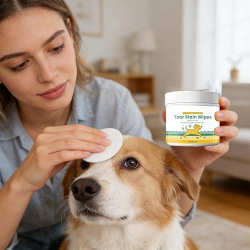Tear Wipes for Dogs, 60-Piece Debris and Eye Cleaning Pads, Cat Tear Stain Wipes, Safe for Small, Medium, Large Breeds, Puppies & Kittens, Gentle on Skin and Coat, Travel, Home, Indoor
