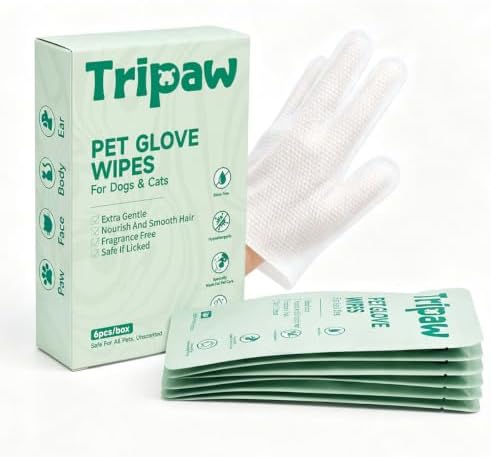 Disposable Pet Glove Wipes 6 Count, No‑Rinse Thick Wipes for Dogs&Cats