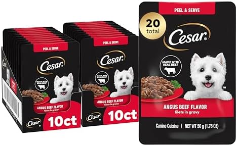 Cesar Mini-Pouch Wet Dog Food, Angus Beef Flavor, 1.76 oz, 20 Count