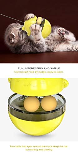 CYBERNOVA Interactive Wobble Cat Toy with a Teaser Wand, Built -in Treat Dispenser/Pet Puzzle Toy/Slow Feeder for Cats and Kitten (Yellow)