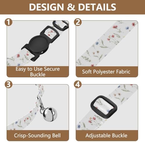 Meadow Flowers White Cats Collar 2 Pack Dog Collars for Small Dogs Adjustable 10.6 to 17.1 Inches