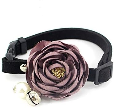 Peony Flower Cat Dog Collar Bow Tie - Suede Puppy Necklace with Bell Pearl - Chihuahua Yorkie Clothes Costume Outfits Accessory, Adjustable and Handmade (Purple, Size XS)