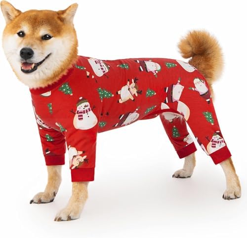Recovery Suit for Dogs Full Zipper, Four-Legged Onesie Dog Recovery Suit After Surgery, Cute Soft Bodysuit Cone Alternative Male Female Dog Neuter Anti Licking Wounds, Snowman Medium