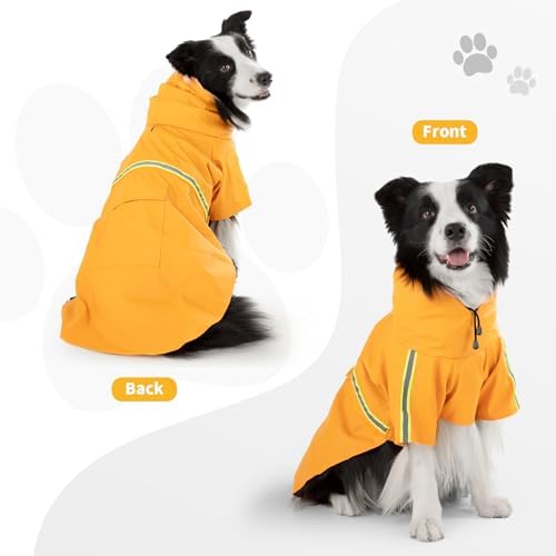 Dog Raincoat,Dog Rain Jacket Poncho with Hood and Leash Hole (Yellow, 2XL～4XL(31-53lbs))